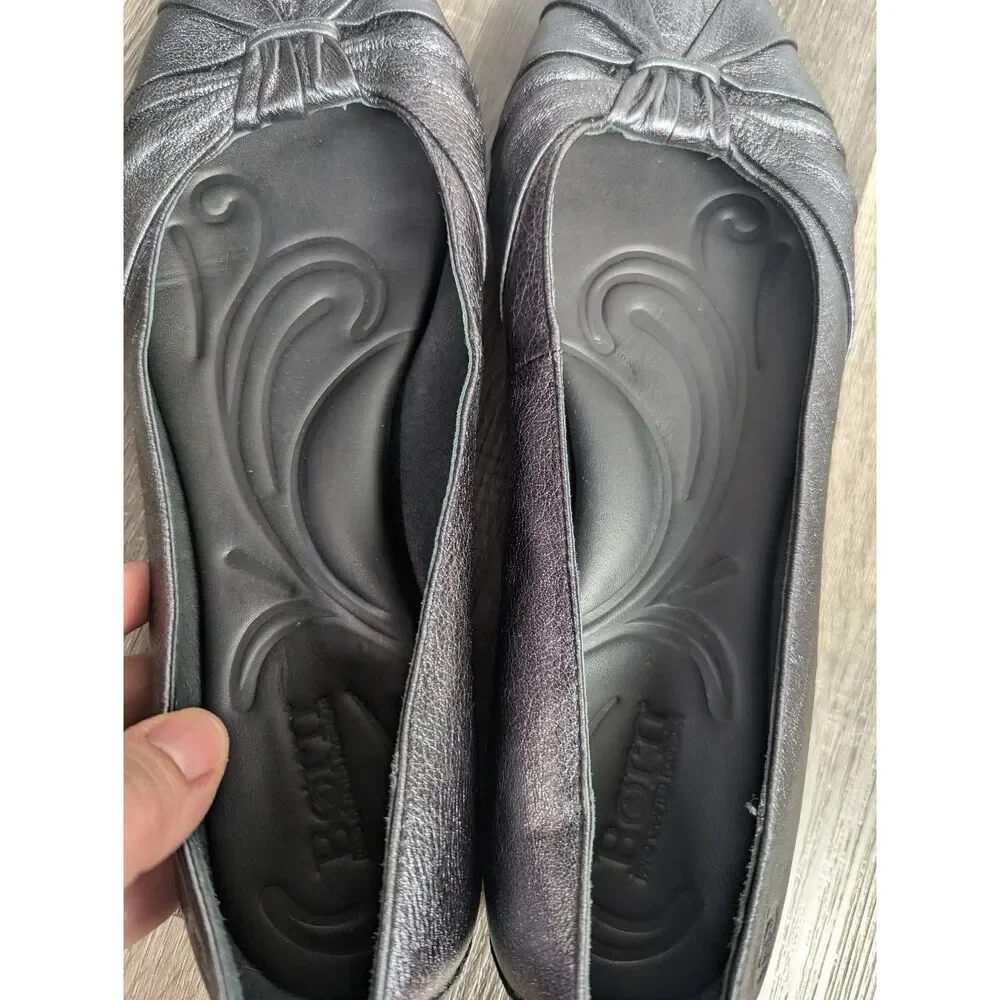 Born Adeline gunmetal silver metallic leather flats womens 9.5